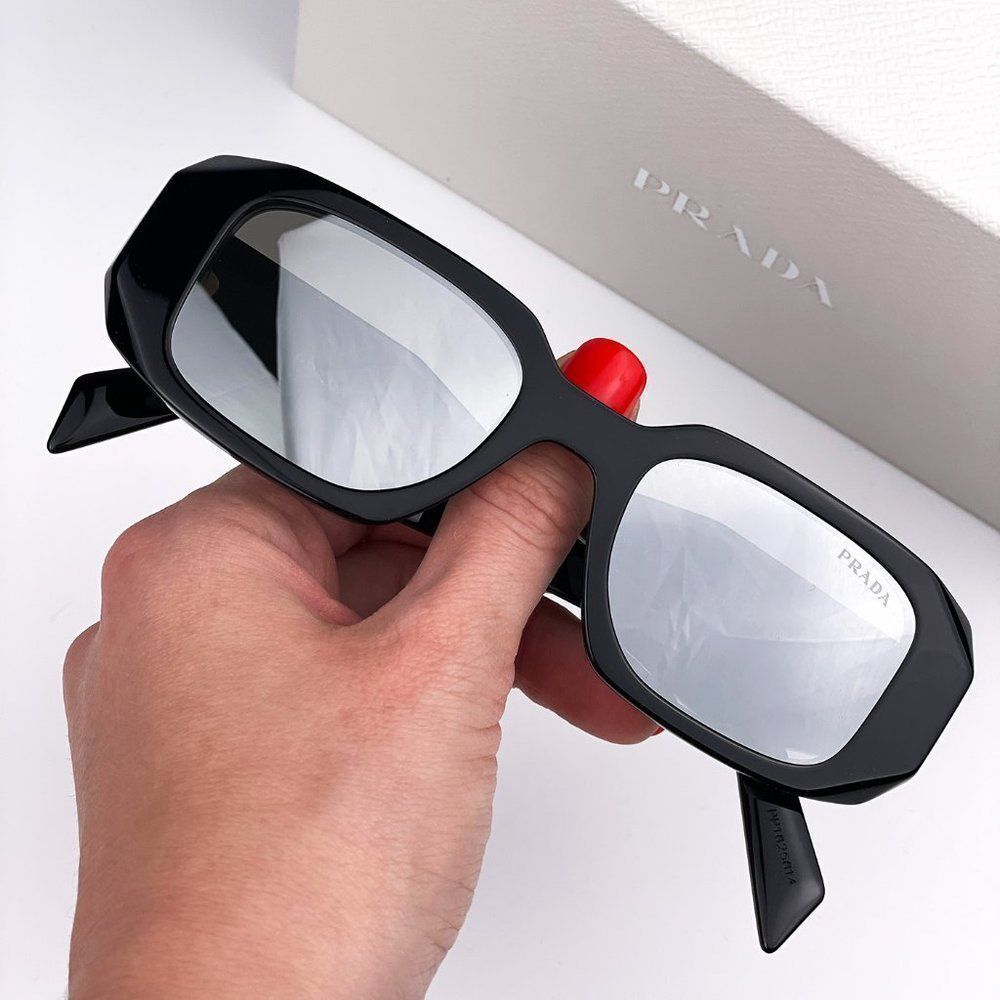  Prada PR17WS 1AB2B0 Sunglasses Black Gray Mirrored Silver Square Unisex